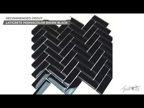 Black 11x13 Glossy Herringbone Glass Mosaic Tile (5 pack, 4.8125 sq ft/case)