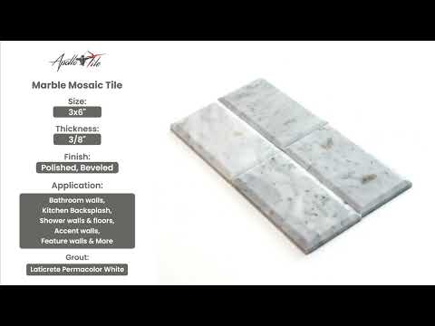 White 3x6 Polished Beveled Subway Bianco Carrara Marble Tile (40 pack, 5 sq ft/case)