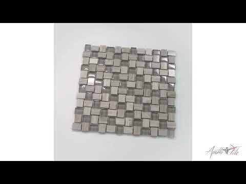 Gray 12x12 Polished Etched Brick Glass Marble Mosaic Tile (5 pack, 4.83 sq ft/case) - Sample