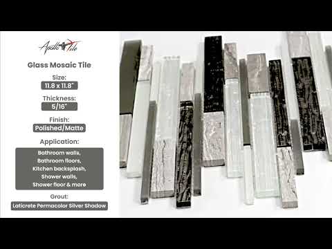 Gray White 12x12 Polished Matte Brick Glass Stone Mosaic Tile (5 pack, 4.83 sq ft/case) - Sample