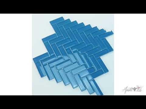 Cerulean Blue 11x13 Glossy Herringbone Glass Mosaic Tile (5 pack, 4.8125 sq ft/case)