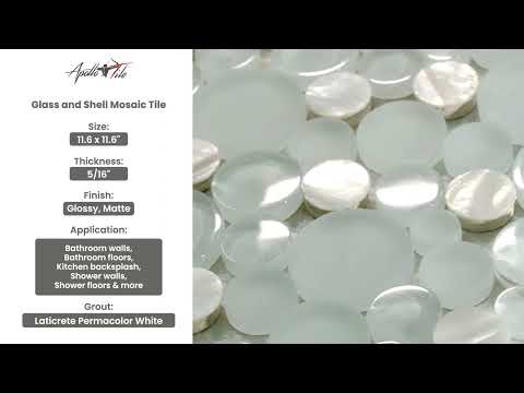 White 12x12 Glossy Matte Penny Round Glass Shell Mother of Pearl Mosaic Tile (5 pack, 4.67 sq ft/case) - Sample
