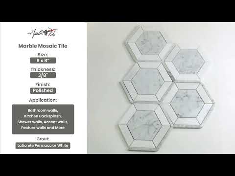 Bianco Carrara, Crystal White 8x8 Polished Hexagon Marble Mosaic Tile (5 pack, 1.83 sq ft/case)