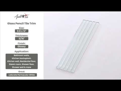 White 0.5x12 Glass Glossy Pencil Tile Trim (10 pack, 0.5 sq ft/case)