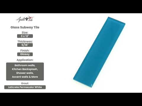 Cerulean Blue 3x12 Glossy Subway Glass Tile (20 pack, 5 sq ft/case)