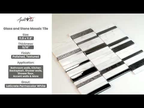 Brown White 12x12 Polished Textured Brick Glass Stone Mosaic Tile (5 pack, 4.83 sq ft/case)