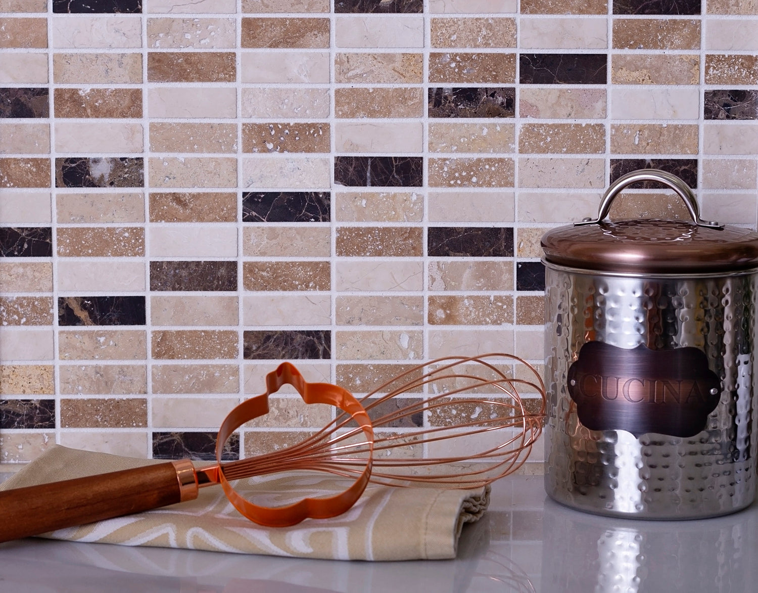 12x12 Beige and Brown Natural Stone Floor and Wall Tile