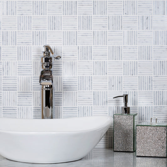 White and Gray Square Marble Tile