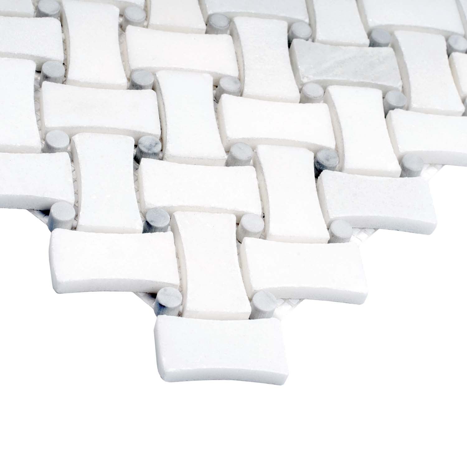 Pearl White Basketweave Marble Polished Tile