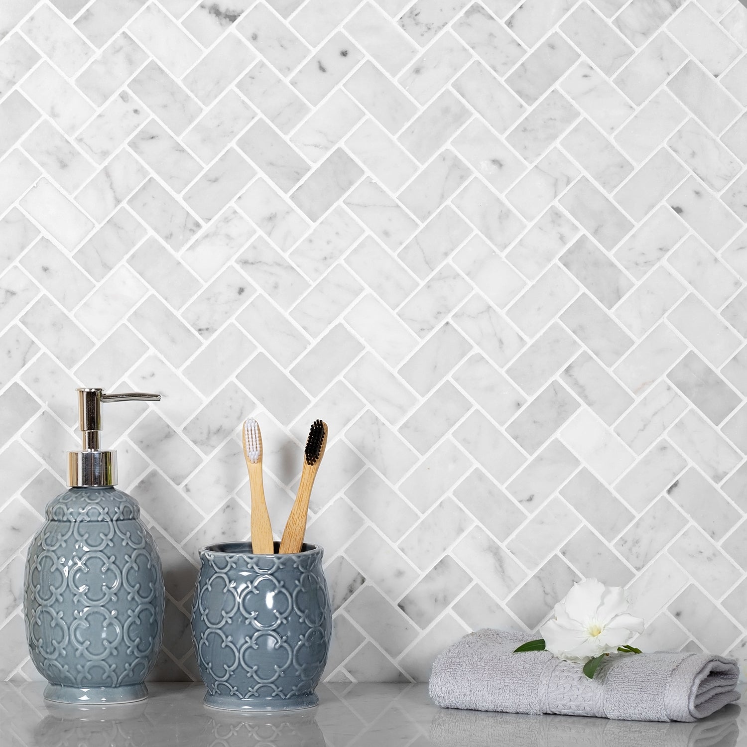 White Herringbone Tile