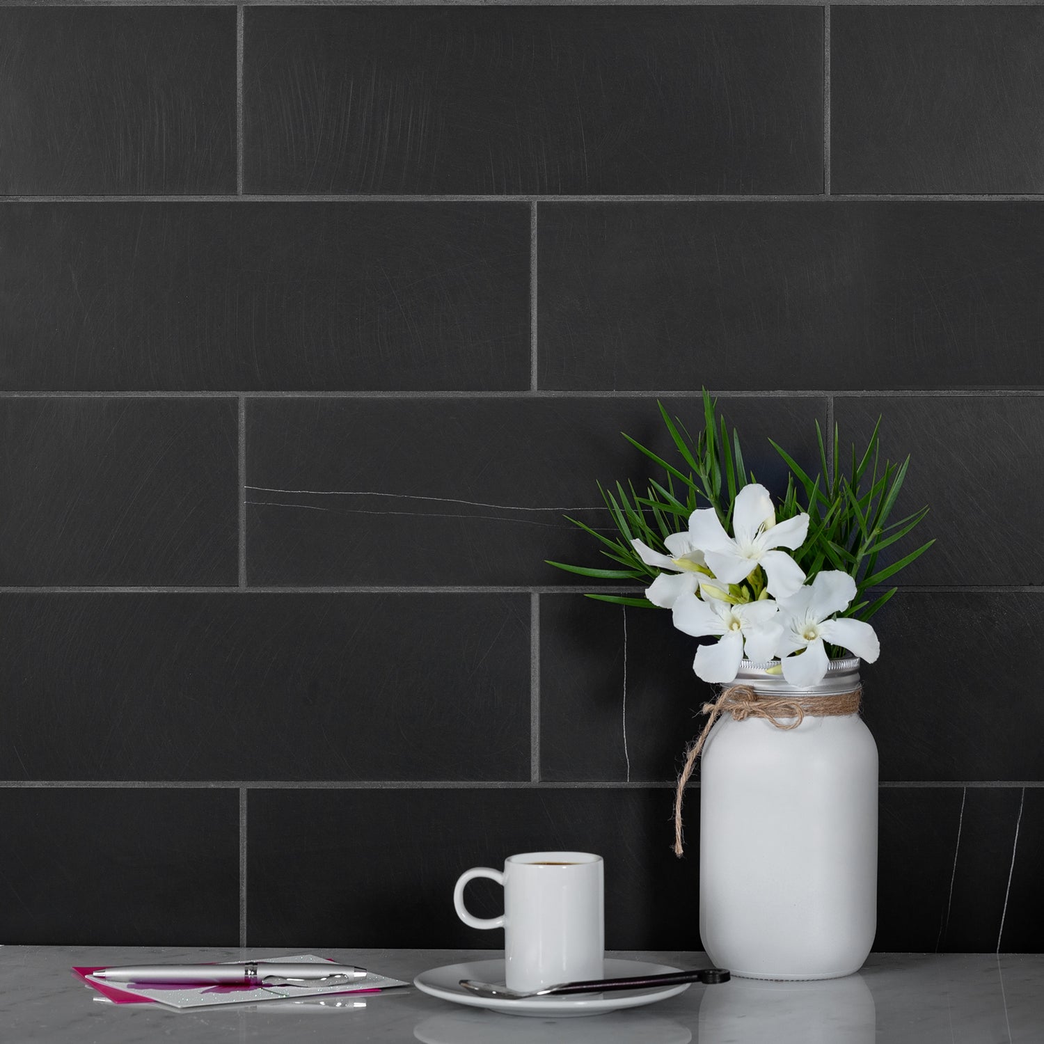 4x12 Black Honed Marble Subway Tile