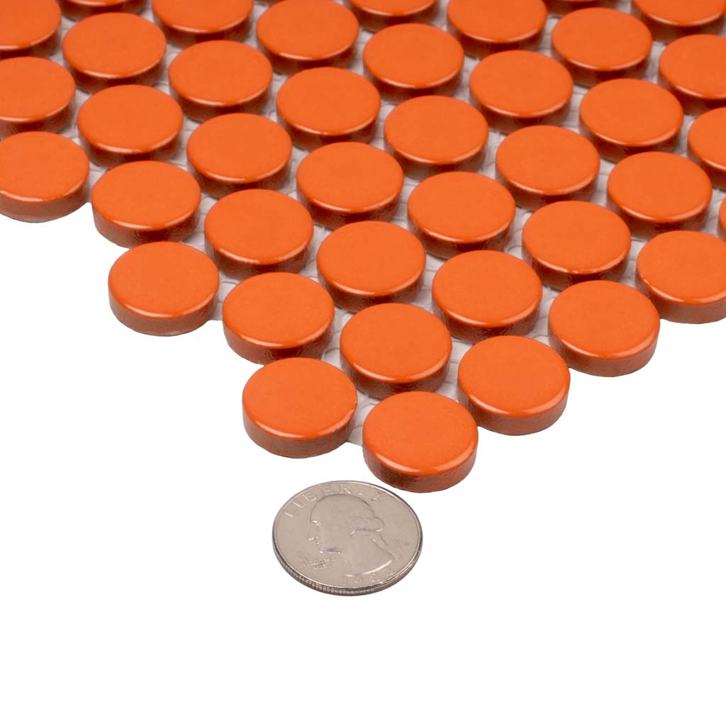 1x1 Cirkel Glossy Orange Glossy Orange Porcelain Penny Tile