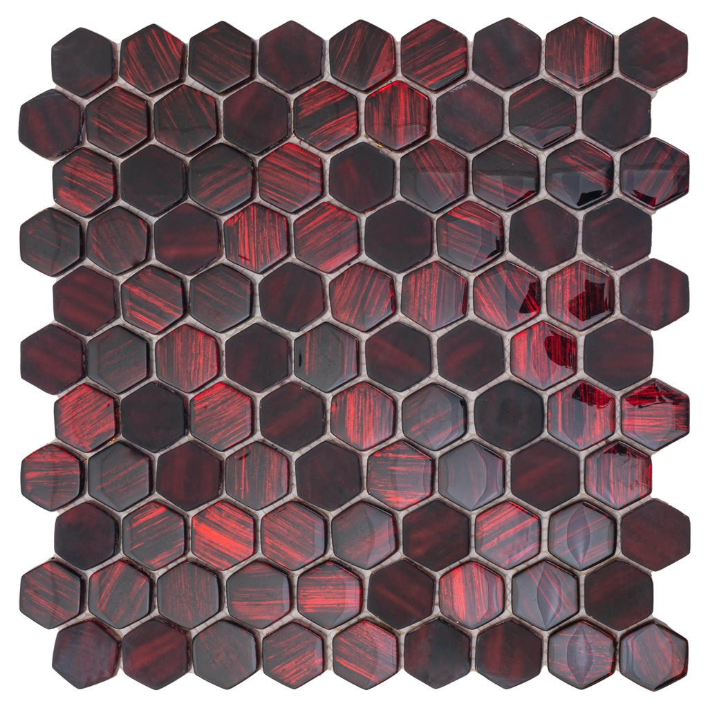 Berry Red 11x11 Glossy Matte Hexagon Glass Mosaic Tile (5 pack, 4.43 sq ft/case) - Sample