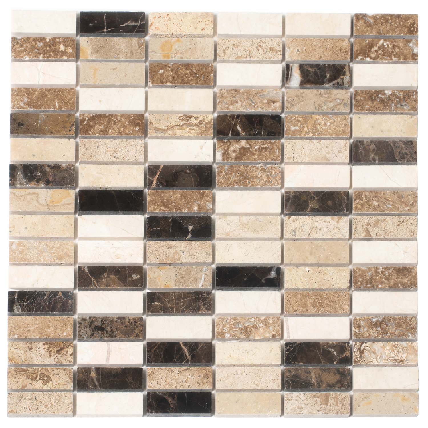Beige Brown 12x12 Polished Brick Marble Mosaic Tile (5 pack, 5 sq ft/case) - Sample