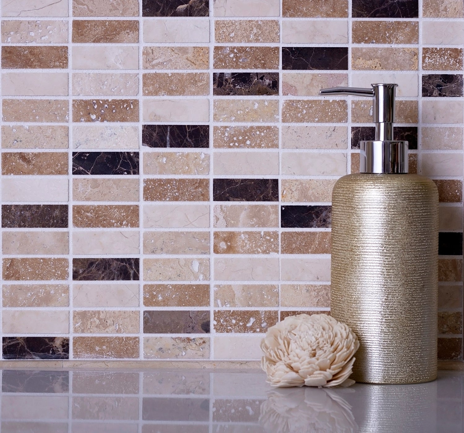 Beige Brown 12x12 Polished Brick Marble Mosaic Tile (5 pack, 5 sq ft/case) - Sample