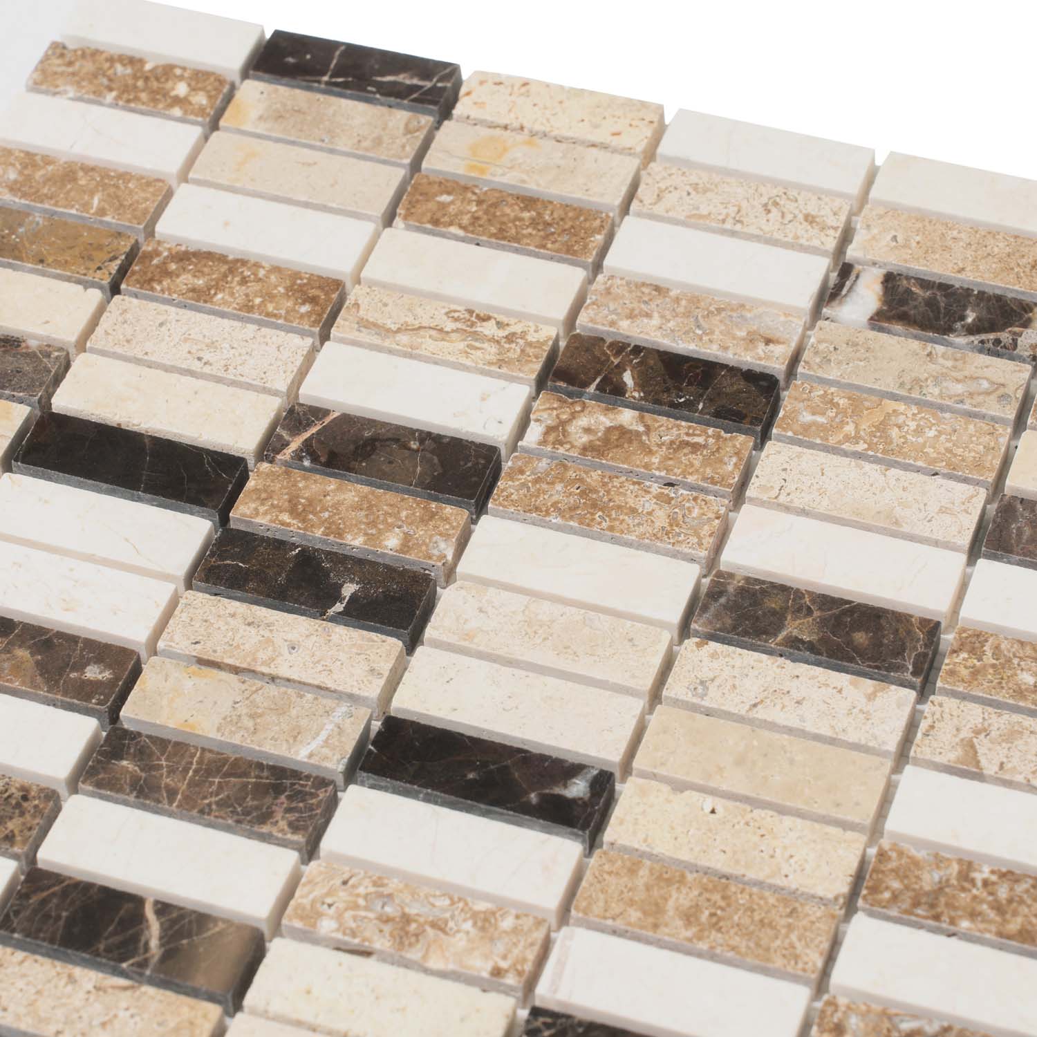 Beige Brown 12x12 Polished Brick Marble Mosaic Tile (5 pack, 5 sq ft/case) - Sample
