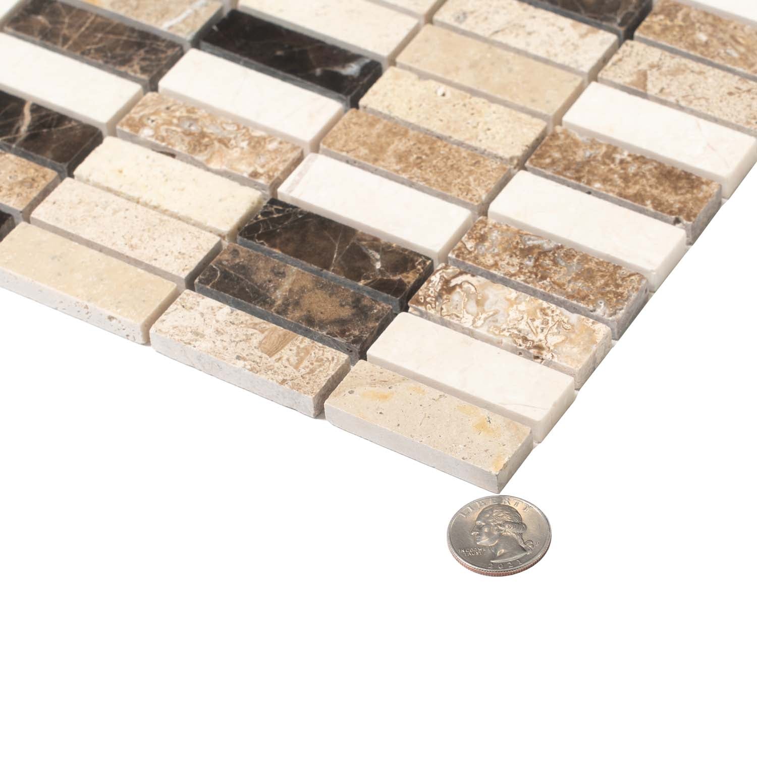Beige Brown 12x12 Polished Brick Marble Mosaic Tile (5 pack, 5 sq ft/case) - Sample
