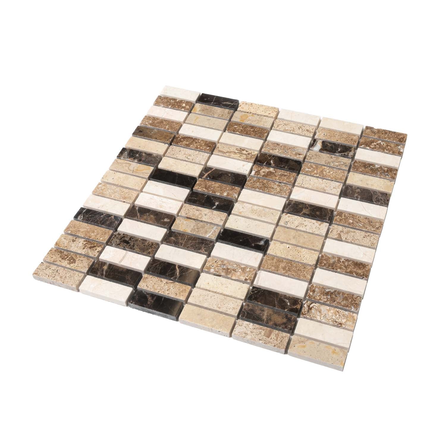 Beige Brown 12x12 Polished Brick Marble Mosaic Tile (5 pack, 5 sq ft/case) - Sample