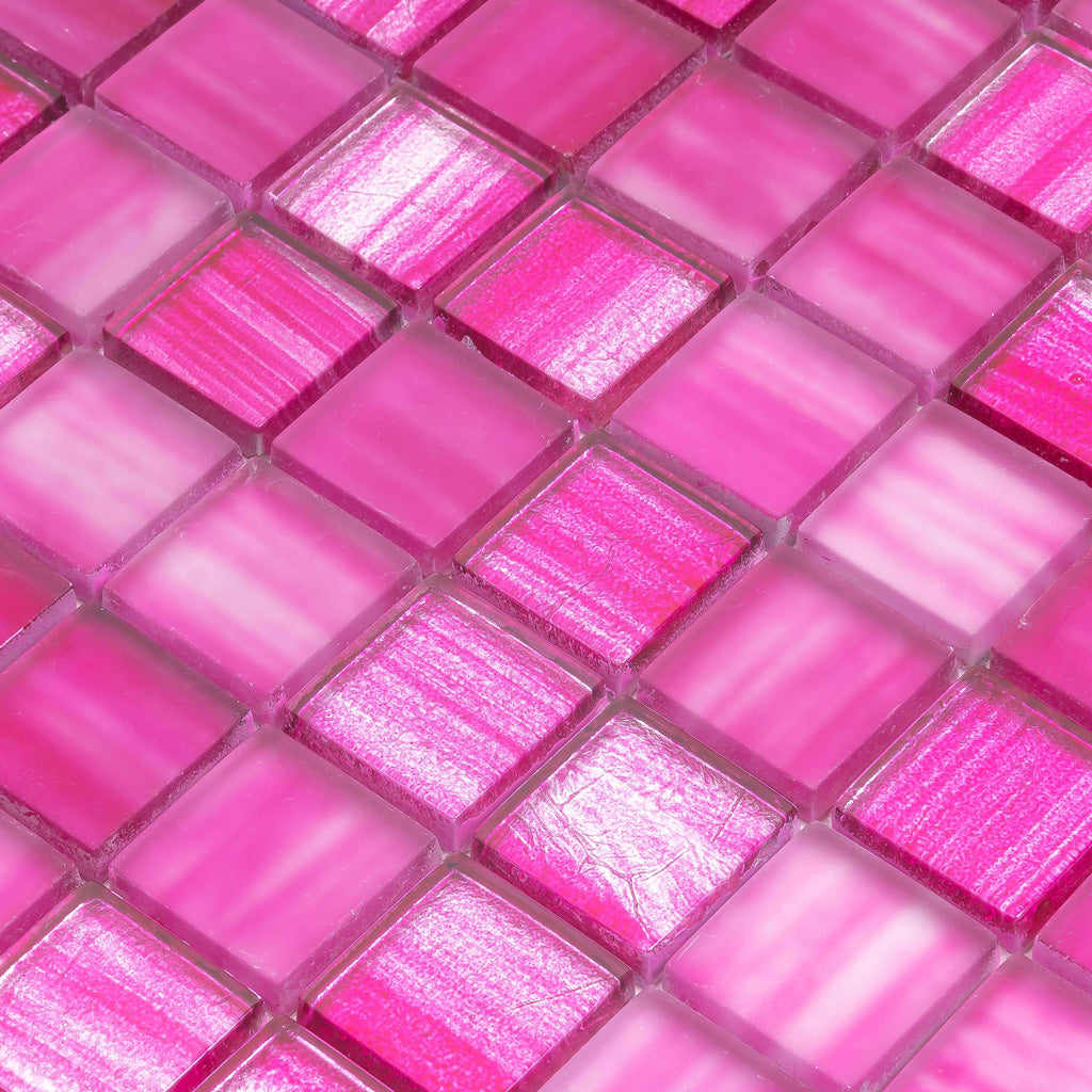 11 x 11 Pink Polished and Matte Finished Glass Mosaic Tile - Pink Matte ...