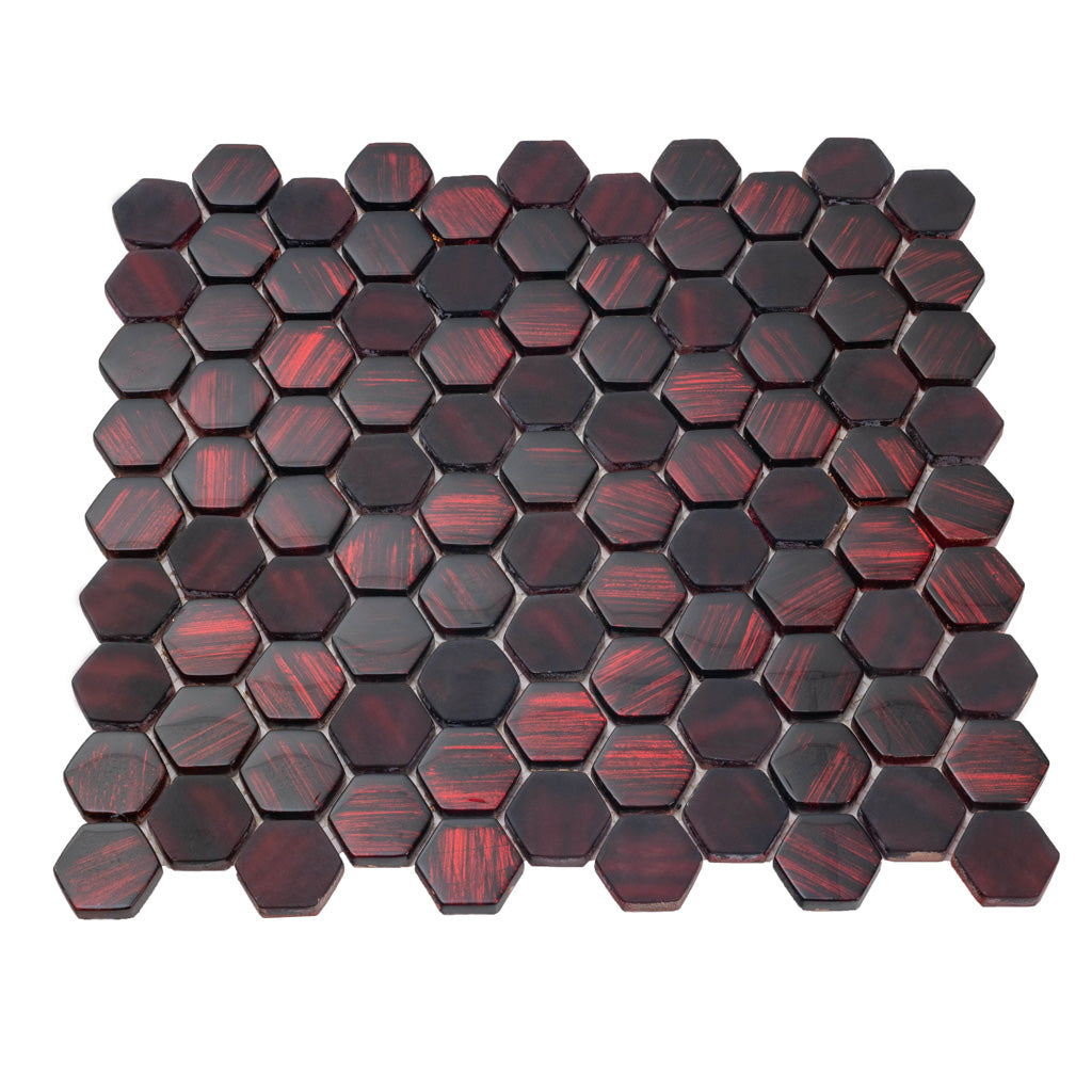 Berry Red 11x11 Glossy Matte Hexagon Glass Mosaic Tile (5 pack, 4.43 sq ft/case) - Sample