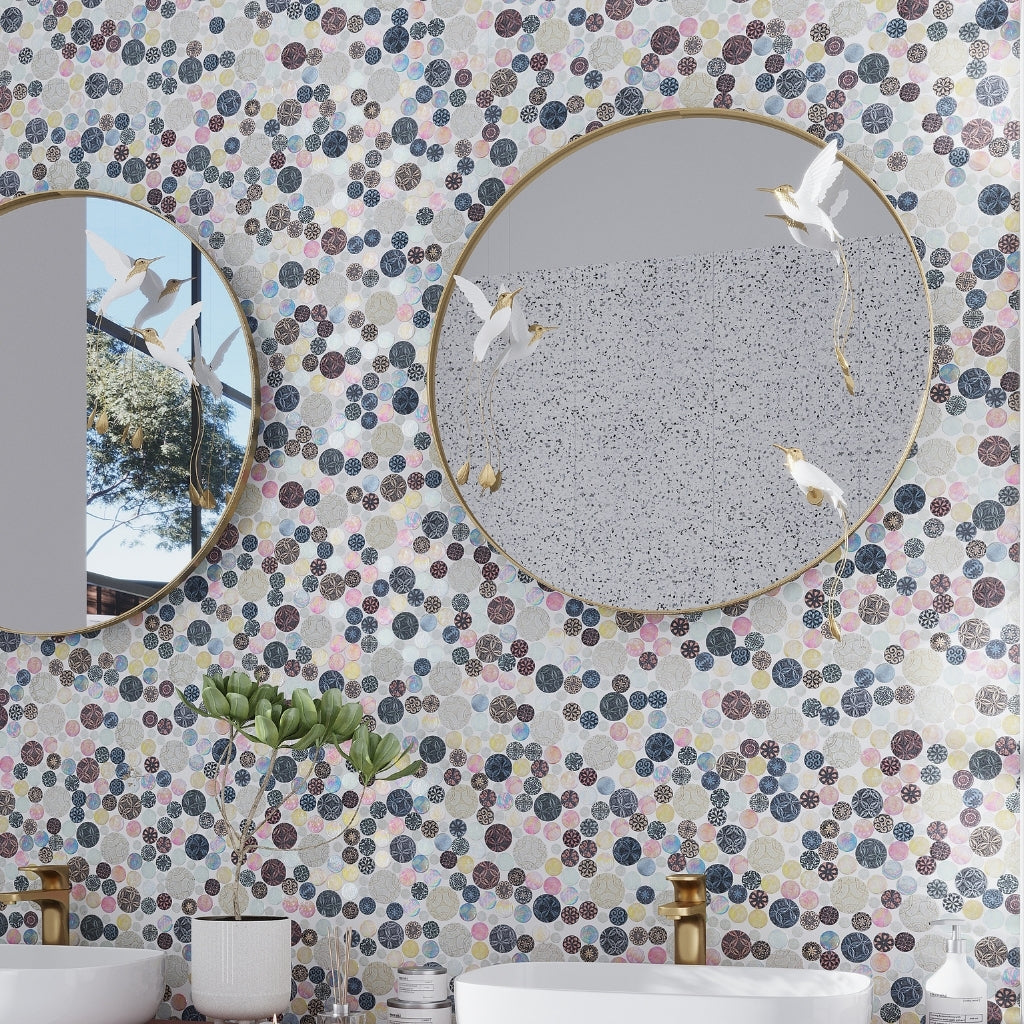 Multicolor 12x12 Glossy Textured Bubble Glass Resin Mosaic Tile (5 pack, 5 sq ft/case)