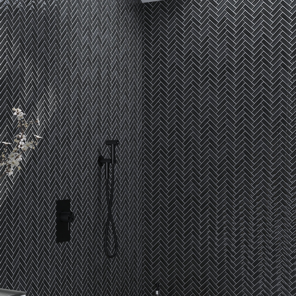 Ash Gray 11x13 Glossy Herringbone Glass Mosaic Tile (5 pack, 4.8125 sq ft/case)