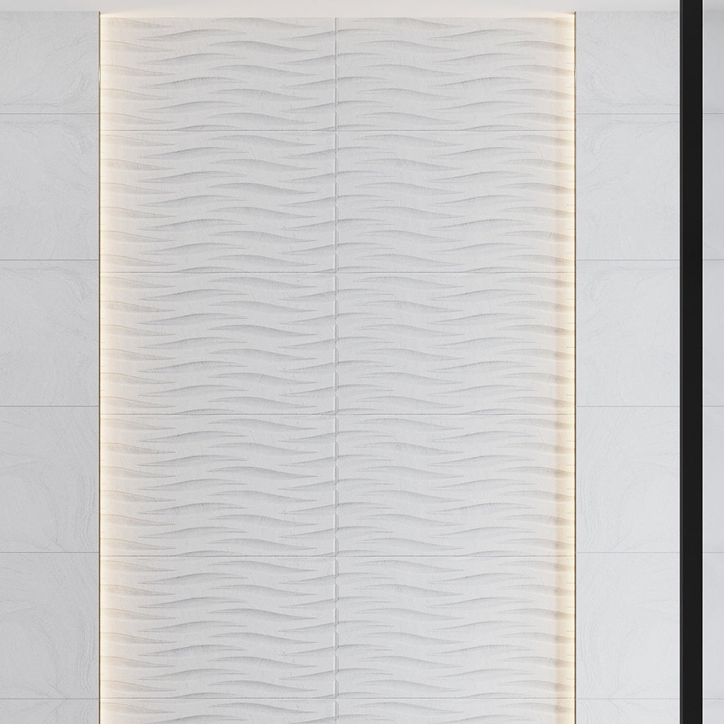 white 12x24 matte porcelain tile with large format wave texture for walls and backsplashes