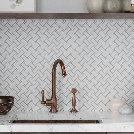 Eastern White Bianco Carrara 11x11 Polished Basketweave Marble Mosaic Tile (5 pack, 4.2 sq ft/case)