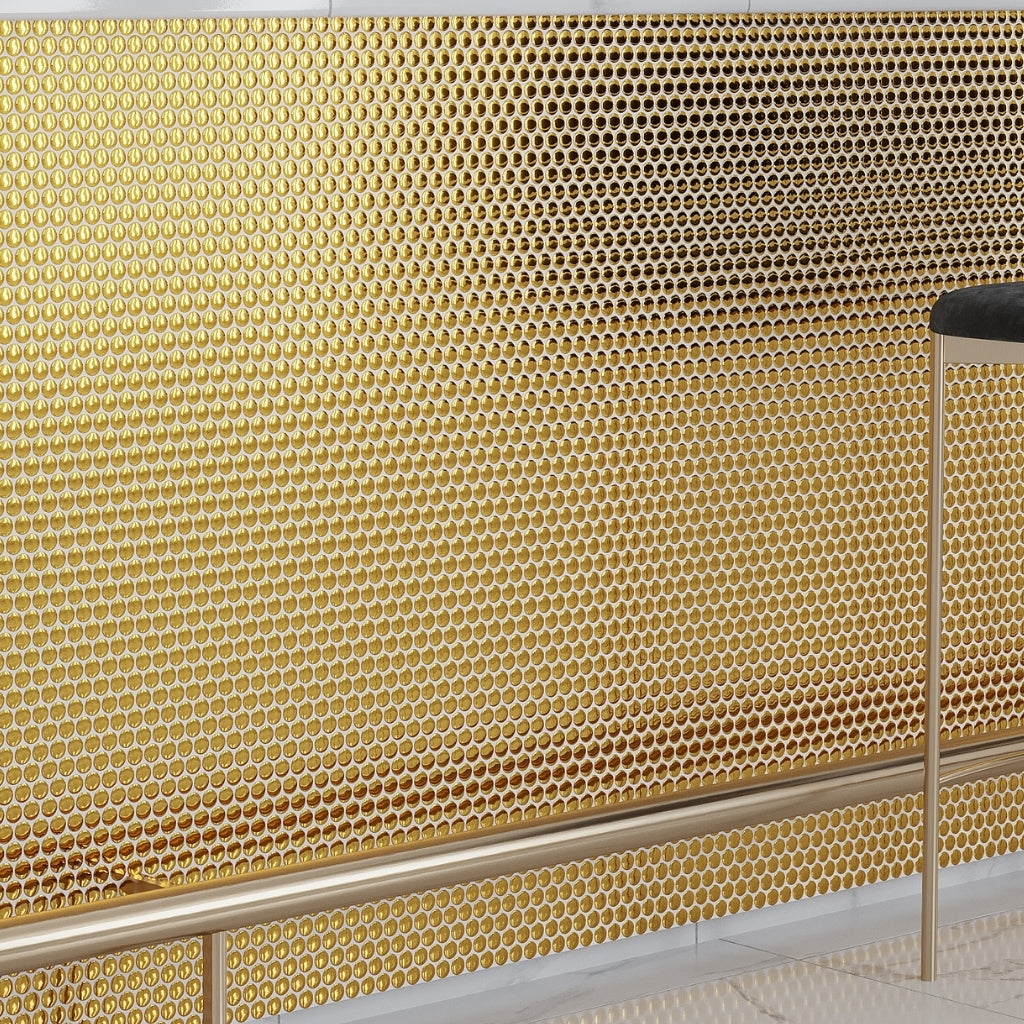 Gold 12x12 Glossy Penny Round Porcelain Mosaic Tile (10 pack, 9.87 sq ft/case)