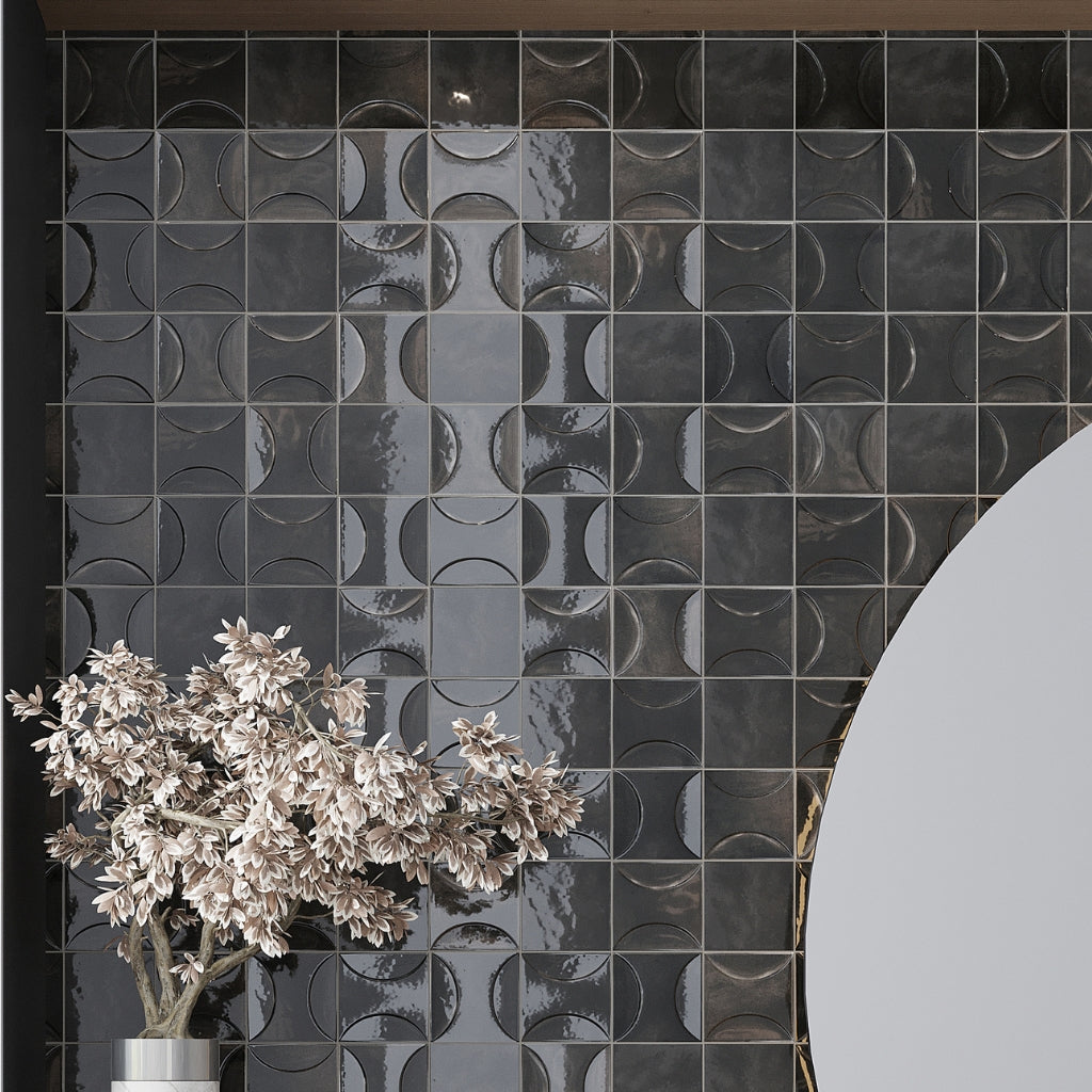 Black 4x4 Glossy Ceramic Square Deco Tile (50 pack, 5.39 sq ft/case)