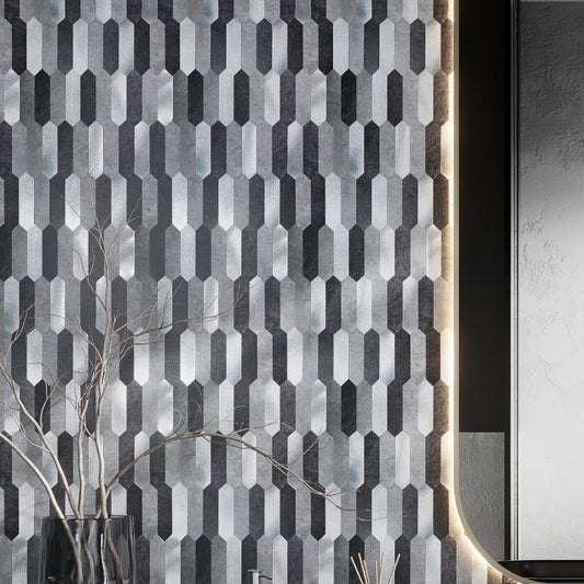 gray honed brick pattern 12x12 pvc peel and stick tile with a picket shape design