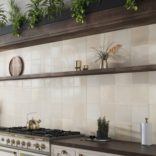 Warm Ivory 8x8 Glossy Zellige Square Subway Porcelain Tile (29 pack, 12.49 sq ft/case)