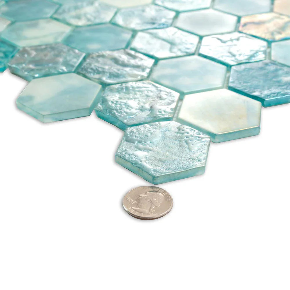 Aqua 12x12 Matte Hexagon Glass Mosaic Tile (10 Cases, 96 sq ft/Pallet)