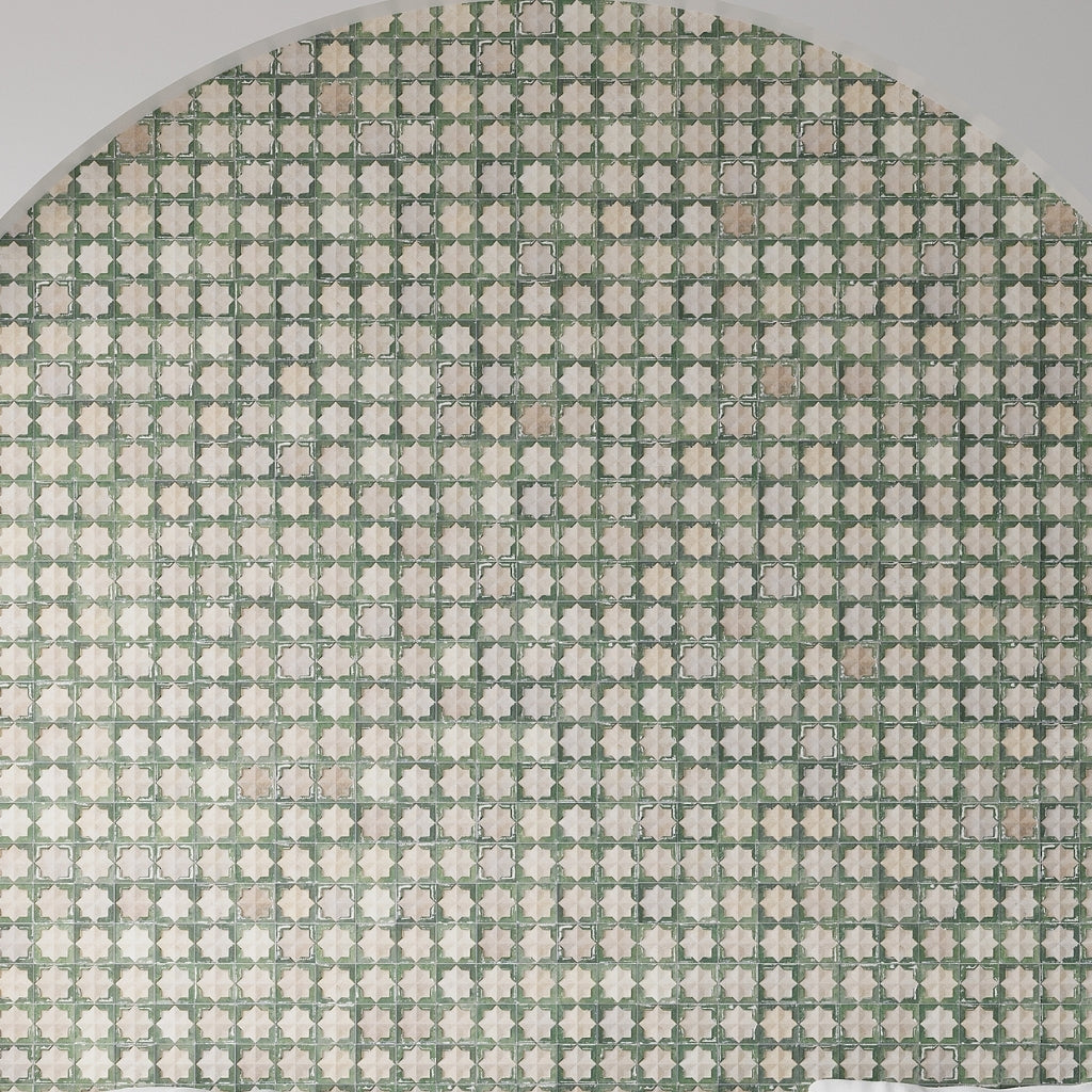 Russian Green Beige 12x22 Matte Glossy Rectangle with Star Details Porcelain Large Format Tile (7 pack, 13.03 sq ft/case)