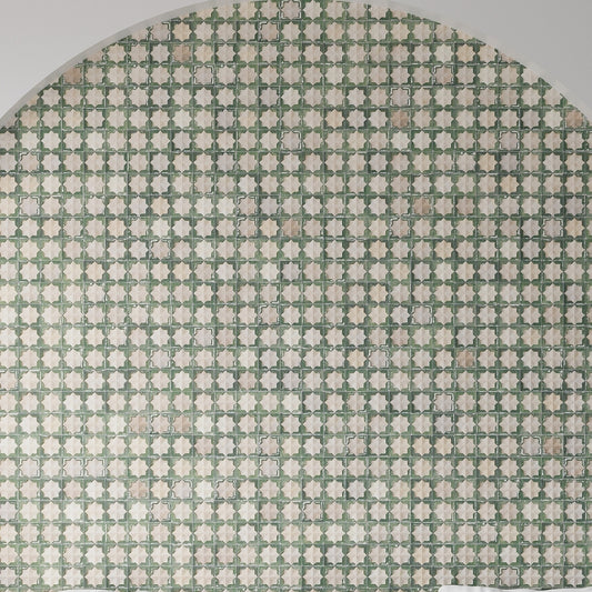 Russian Green Beige 12x22 Matte Glossy Rectangle with Star Details Porcelain Large Format Tile (7 pack, 13.03 sq ft/case)