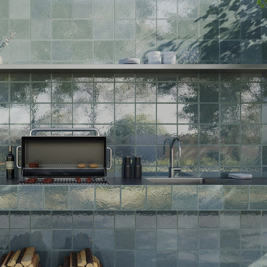 Soft Sage Green 8x8 Glossy Zellige Square Subway Porcelain Tile (29 pack, 12.49 sq ft/case)