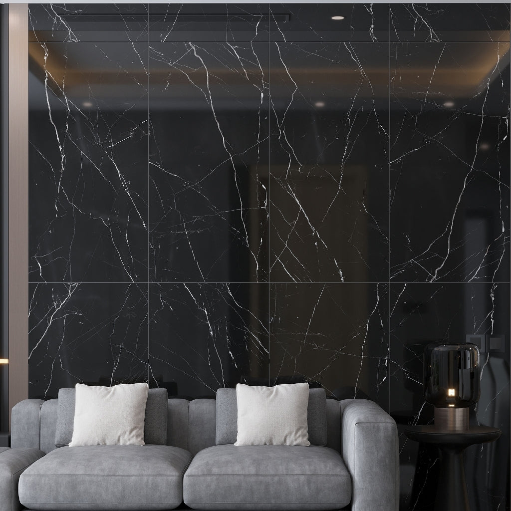Black Marquina 24x48 Polished Porcelain Large Format Tile (2 pack, 15.5 sq ft/case)