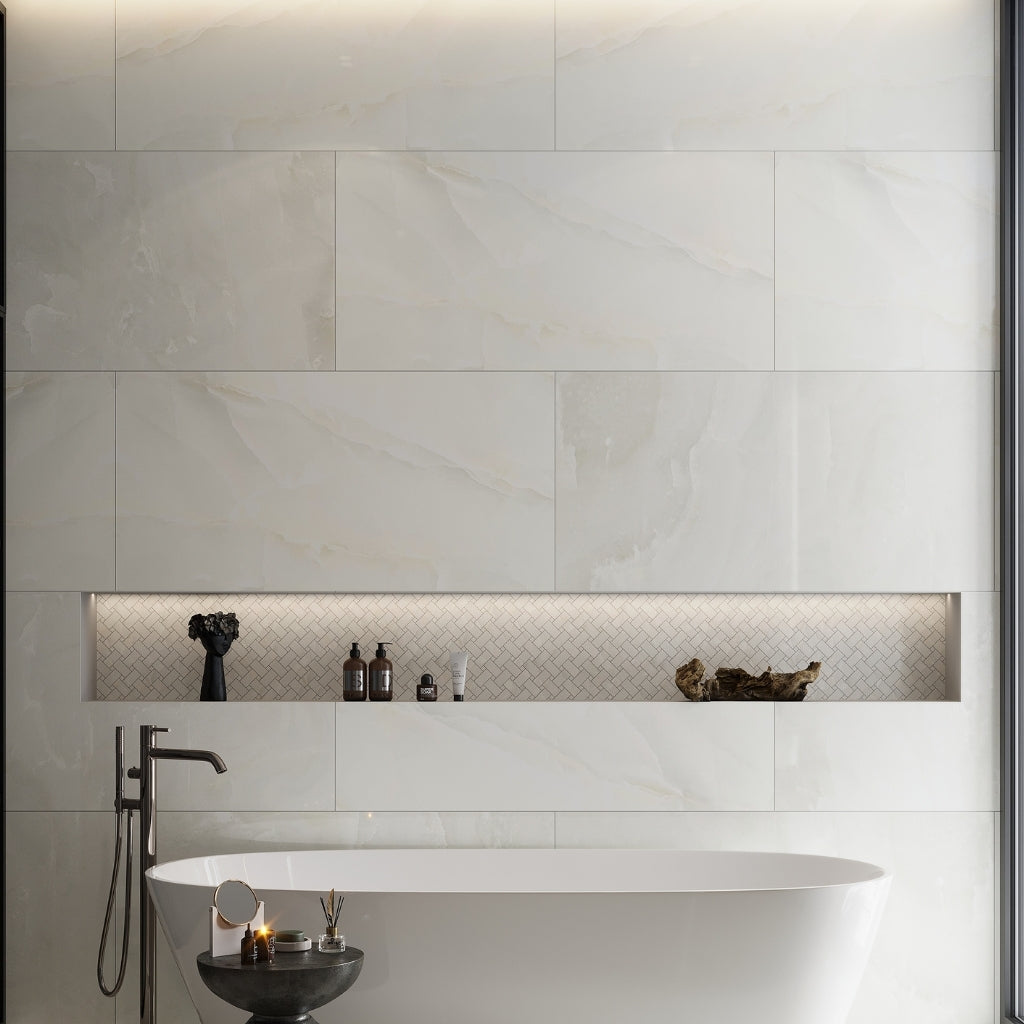Alabaster White 36x36 Lappato Square Porcelain Large Format Tile (2 ...