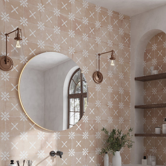 Terracotta Beige 9x9 Matte, Glossy Floral Square Porcelain Tile (13 pack, 6.96 sq ft/case)