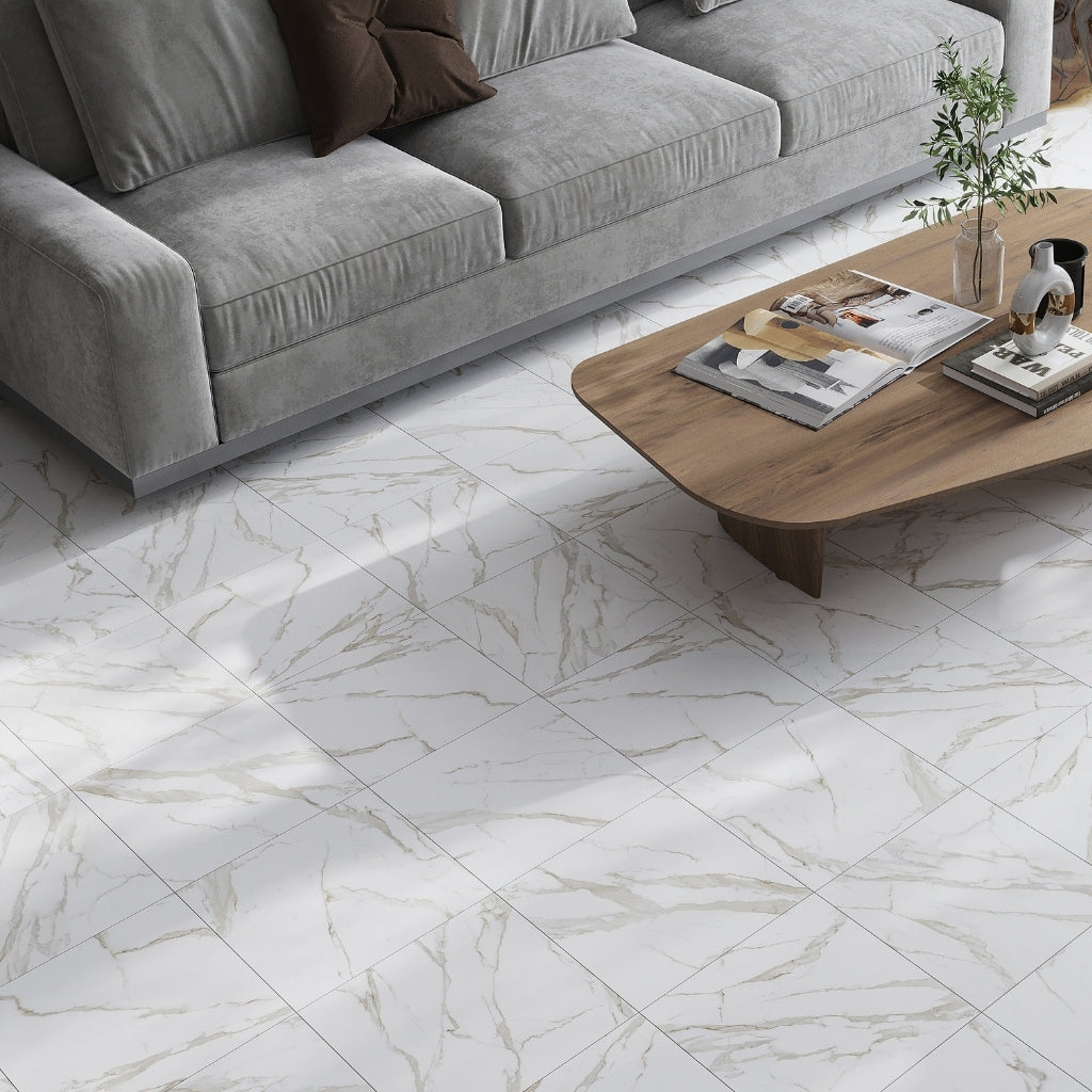 Beige 12x12 Matte Marble-look Vein Porcelain Tile (14 pack, 13.56 sq ft/case)