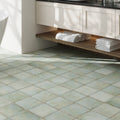 dusty sage green 8x8 matte porcelain square tile floor with soft natural texture