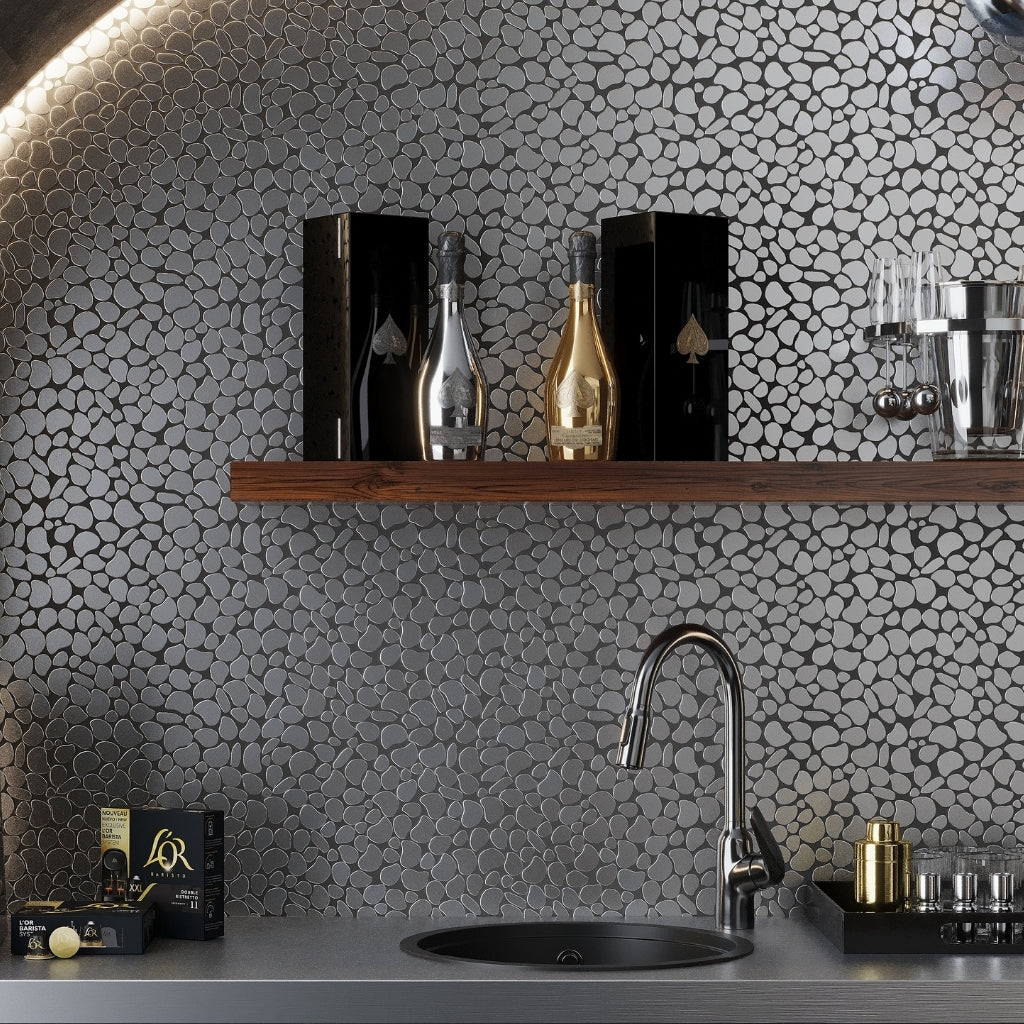 Pebble Gray 12x12 Polished Multi-shaped Metal Mosaic Tile (5 pack, 5.17 sq ft/case)