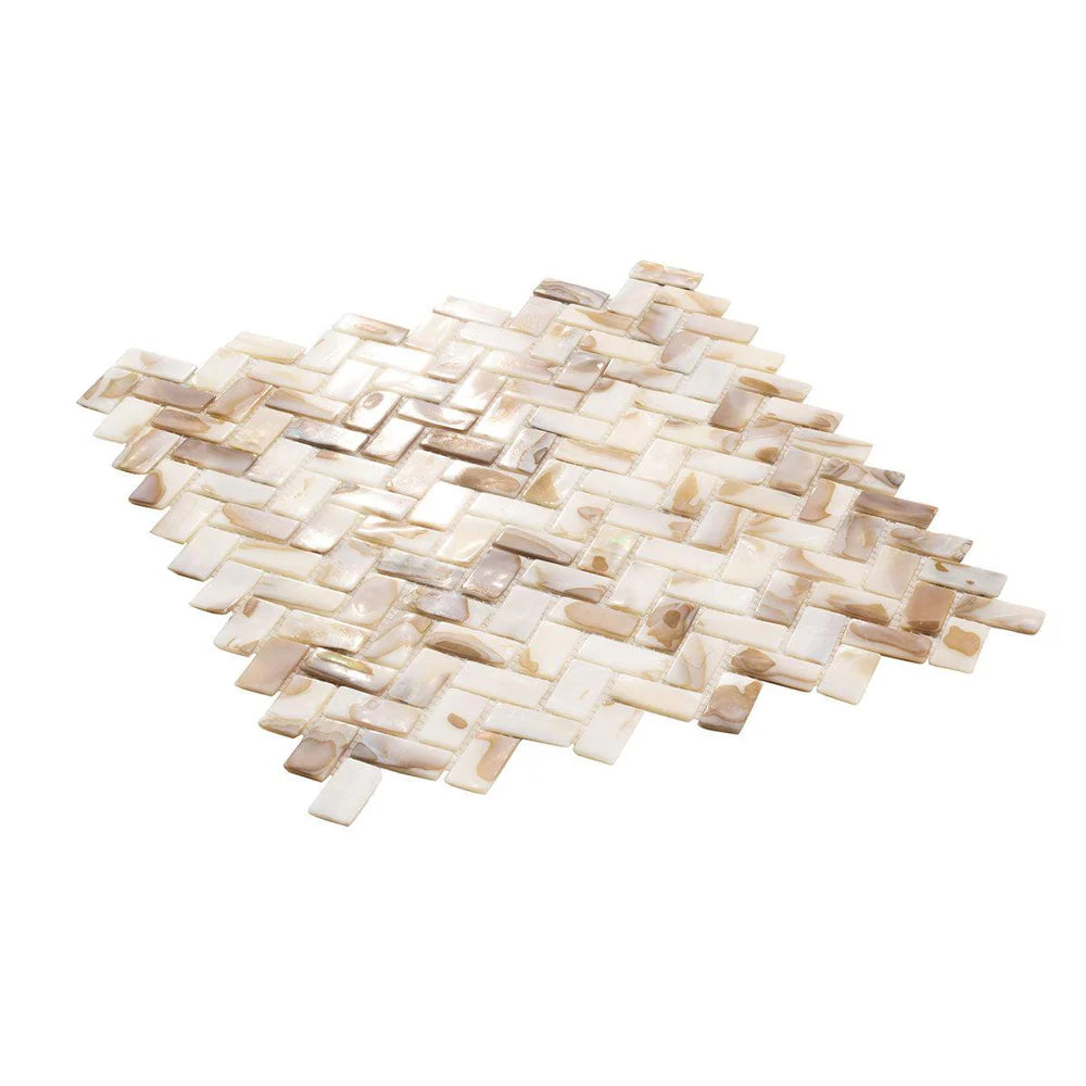 White Beige 11x11 Polished Herringbone Shell Mother of Pearl