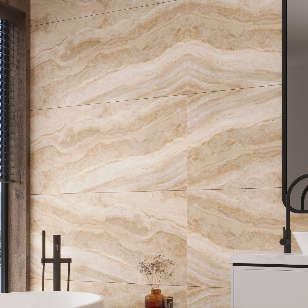 Beige 24x48 Polished Porcelain Large Format Tile (2 pack, 15.55 sq ft/case)