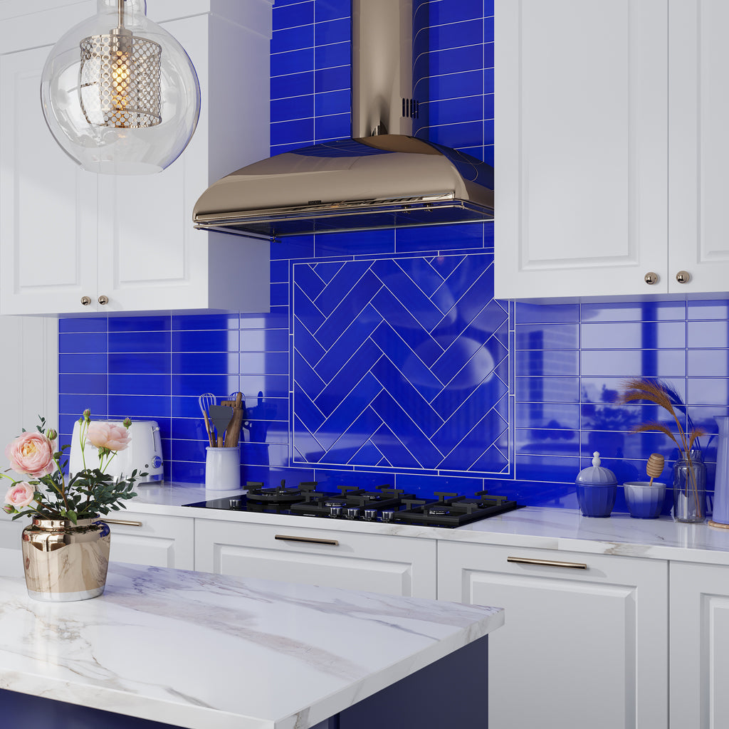 20 pack Cobalt Blue 3 in. x 12 in. Polished Glass Mosaic Floor and Wall Tile (5 sq. ft./Case)