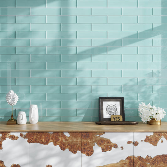 Sky Blue 4x16 Glossy Subway Glass Tile (12 pack, 5.33 sq ft/case)