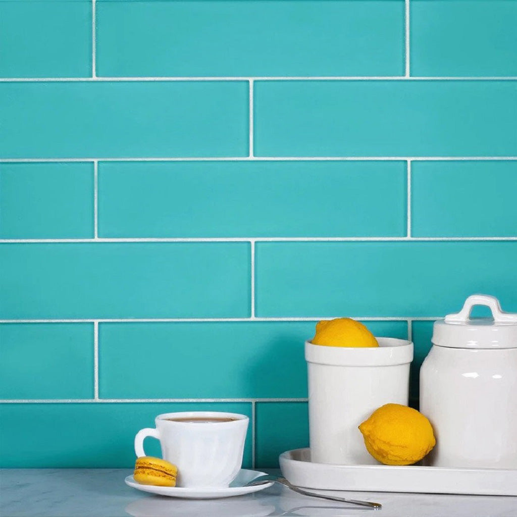20 pack Sky Blue 3 in. x 12 in. Matte Finished Glass Subway Floor and Wall Tile (5 sq ft/case) - Sample