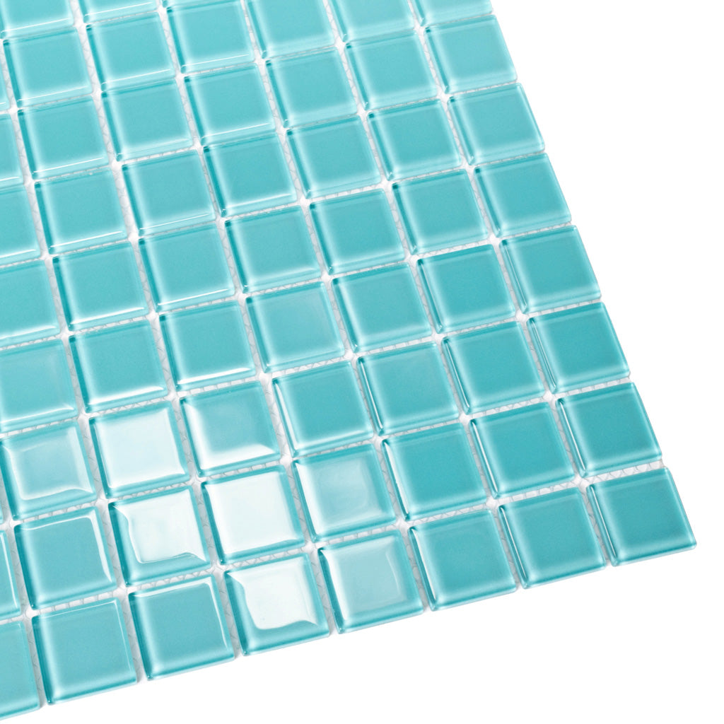 Sky Blue Polished Glass Mosaic Tile 