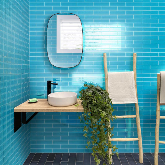 Sample-Sapphire Blue 3x12 Glossy Subway Glass Tile (20 pack, 5 sq ft/case)
