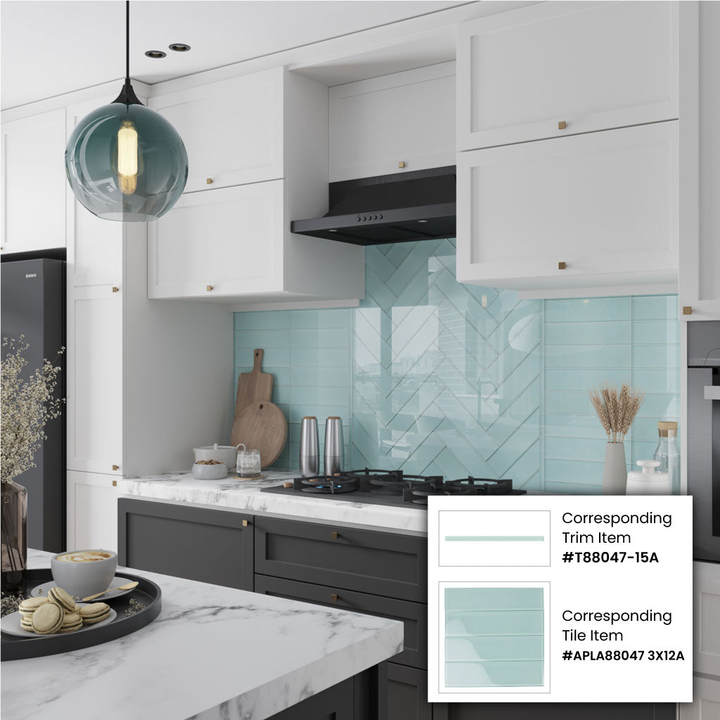 Blizzard Blue 0.5x12 Glossy Glass Pencil Tile Trim (10 pack, 0.5 sq ft/case) - Sample